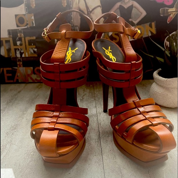 YSL Brown leather platform sandal - Picture 1 of 4